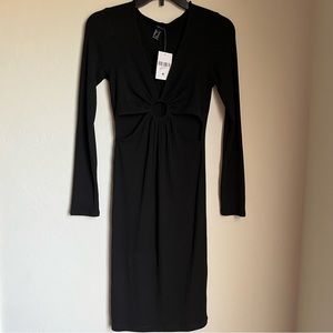 Forever21 black cut out long sleeve midi dress